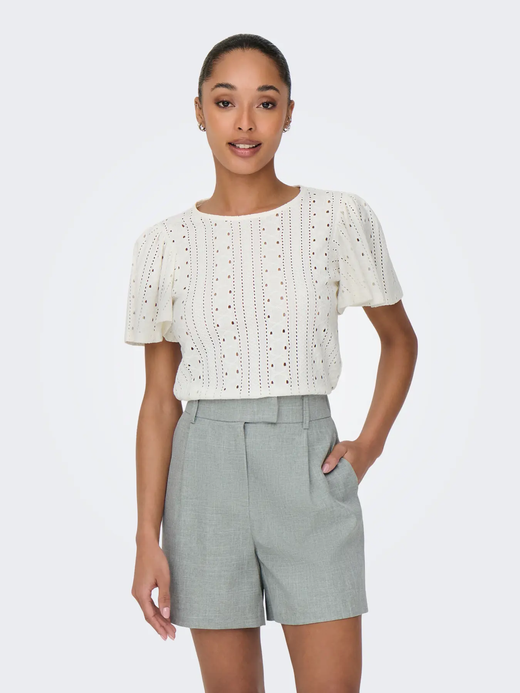 Camiseta calada con manga abullonada Only Cloud Dancer