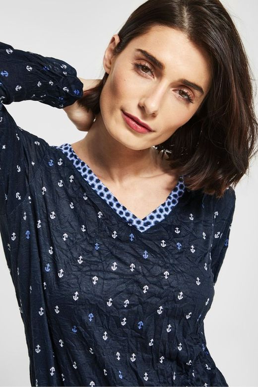Camiseta con arrugado y dibujos marineros Street One Deep Blue