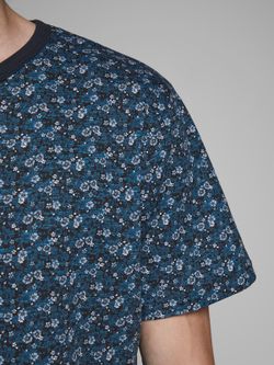 T-shirt scollo aperto micro stampa Jack & Jones Navy Blazer