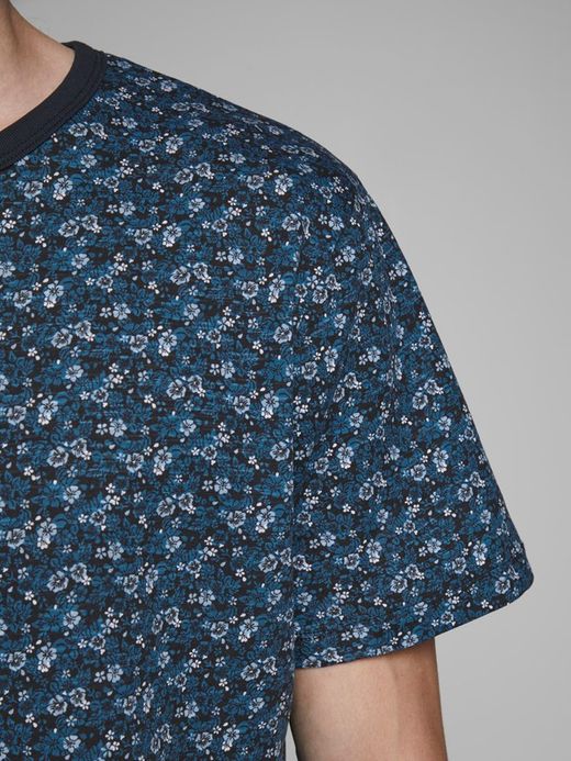 T-shirt scollo aperto micro stampa Jack & Jones Navy Blazer