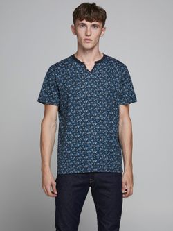 T-shirt scollo aperto micro stampa Jack & Jones Navy Blazer