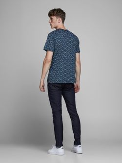 T-shirt scollo aperto micro stampa Jack & Jones Navy Blazer