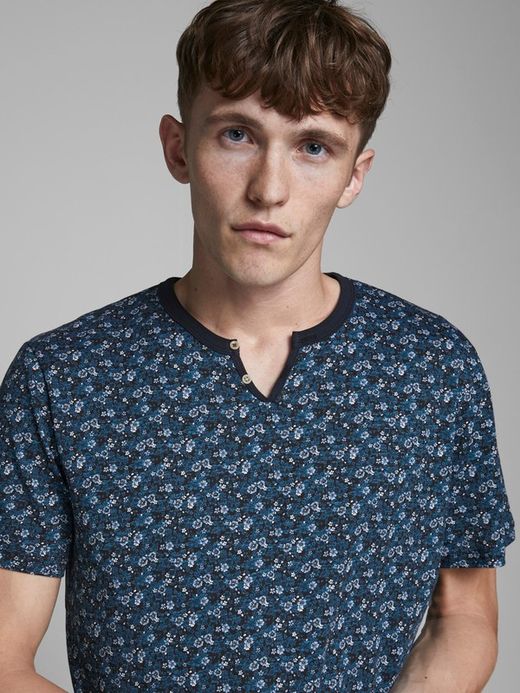T-shirt scollo aperto micro stampa Jack & Jones Navy Blazer