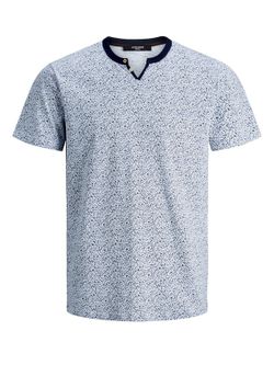 Jack & Jones T-shirt scollo aperto micro stampa bianca