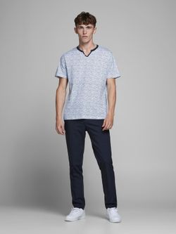 Jack & Jones T-shirt scollo aperto micro stampa bianca