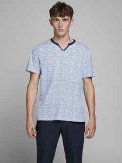 Jack & Jones T-shirt scollo aperto micro stampa bianca