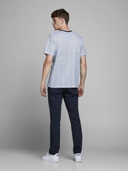 Jack & Jones T-shirt scollo aperto micro stampa bianca