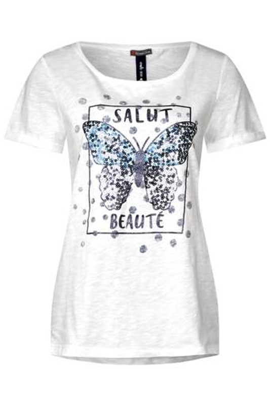 Camiseta con dibujo de mariposa con lentejuelas Street One Off White — Pep  Serra street wear