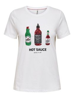 T-shirt con stampe di bottiglie di paillettes Only Bright White