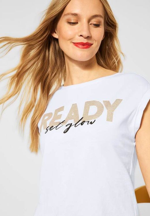 Camiseta con letras doradas & negras Street One White