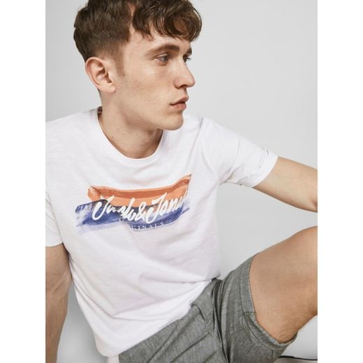 Camiseta con print branding desgastado Jack & Jones White