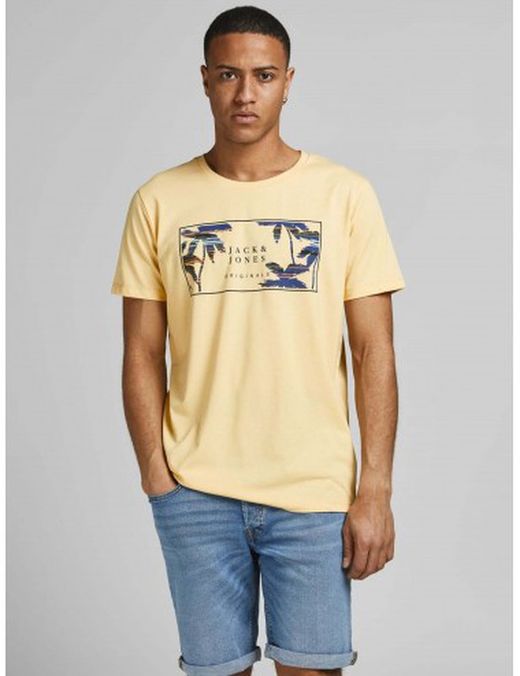 Camiseta con print branding & hojas palmera engomado Jack & Jones Sahara Sun