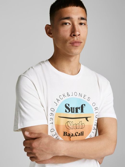 Camiseta con print tabla windsurf Jack & Jones Cloud Dancer