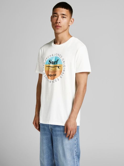 Camiseta con print tabla windsurf Jack & Jones Cloud Dancer