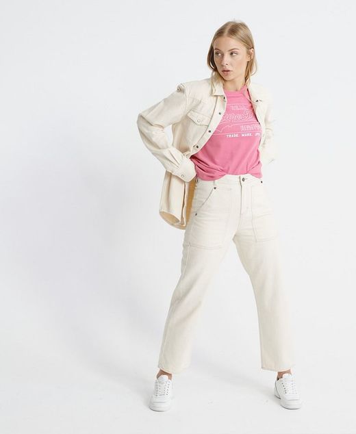 Superdry - Top court avec logo rose et cordon