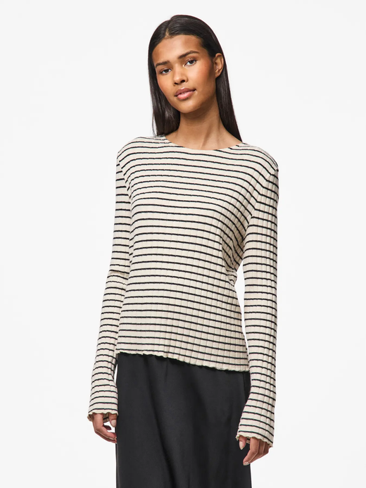 Camiseta corta de canalé con rayas Pieces Birch