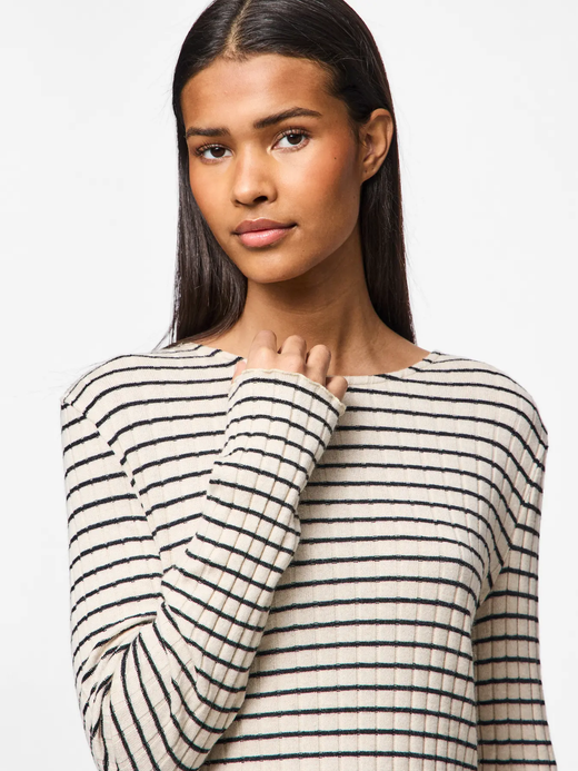 Camiseta corta de canalé con rayas Pieces Birch