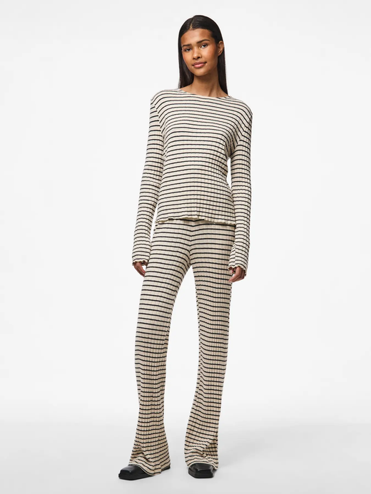 Camiseta corta de canalé con rayas Pieces Birch