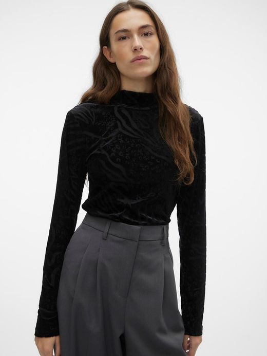 Camiseta cuello alto con estampado transparencias Vero Moda Black