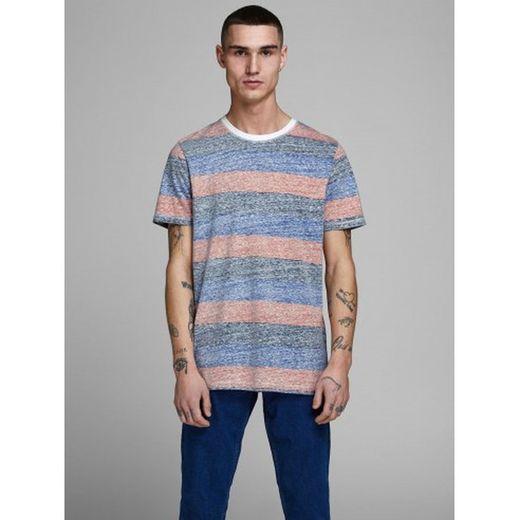 T-Shirt girocollo rossa ardente di Jack & Jones con strisce larghe
