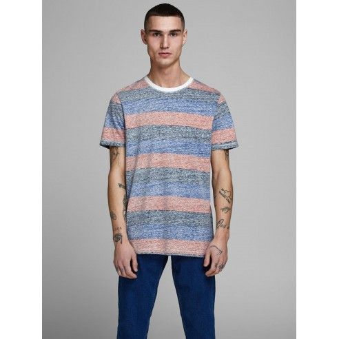 T-Shirt girocollo rossa ardente di Jack & Jones con strisce larghe