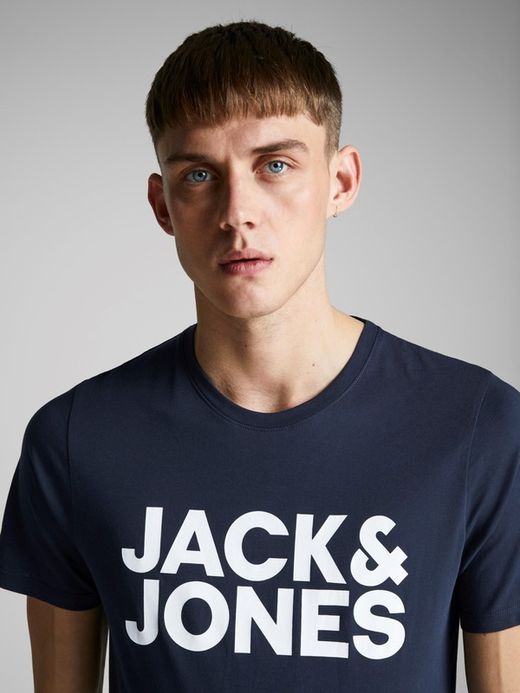 Camiseta de cuello redondo con letras logo Jack & Jones Navy Blazer