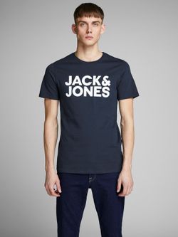 Camiseta de cuello redondo con letras logo Jack & Jones Navy Blazer