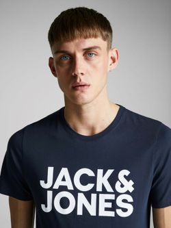Camiseta de cuello redondo con letras logo Jack & Jones Navy Blazer