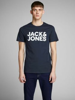 Camiseta de cuello redondo con letras logo Jack & Jones Navy Blazer