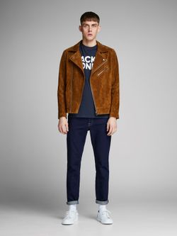 Camiseta de cuello redondo con letras logo Jack & Jones Navy Blazer