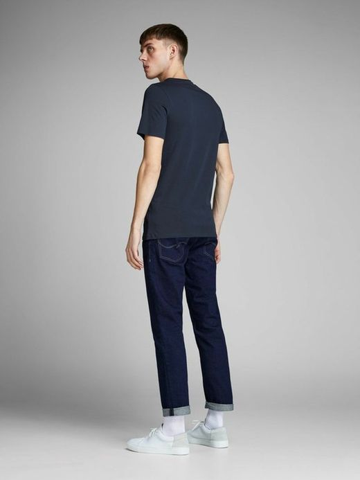 Camiseta de cuello redondo con letras logo Jack & Jones Navy Blazer
