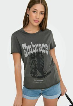 Camiseta de m/c con letras embrance Only Gunmetal