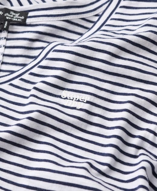 Camiseta de m/c de cuello pico rayas marineras Superdry Navy