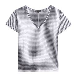 Camiseta de m/c de cuello pico rayas marineras Superdry Navy