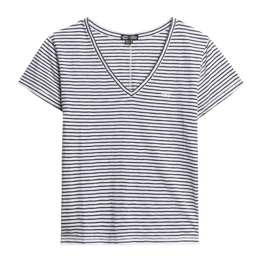 Camiseta de m/c de cuello pico rayas marineras Superdry Navy