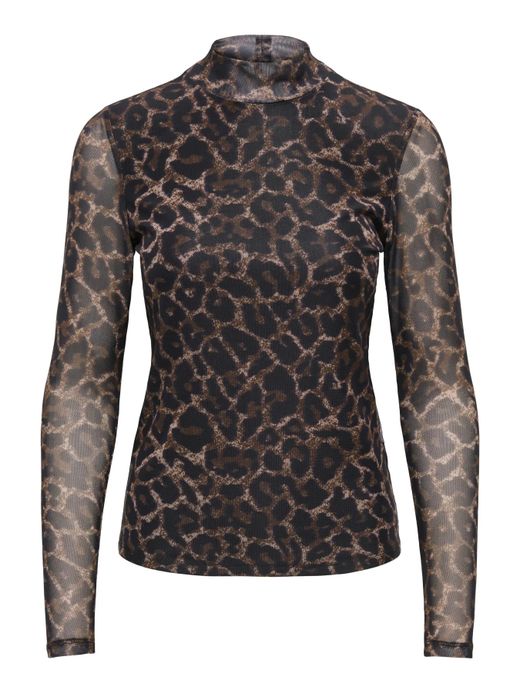 Camiseta de m/l con estampado animal print gasa Only Raw Umber