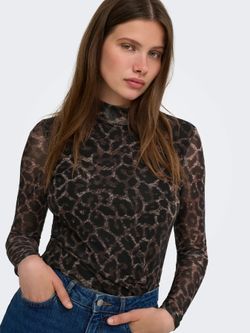 Camiseta de m/l con estampado animal print gasa Only Raw Umber