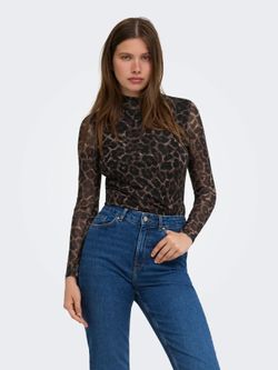 Camiseta de m/l con estampado animal print gasa Only Raw Umber
