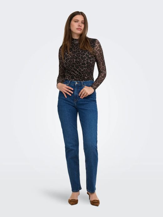 Camiseta de m/l con estampado animal print gasa Only Raw Umber