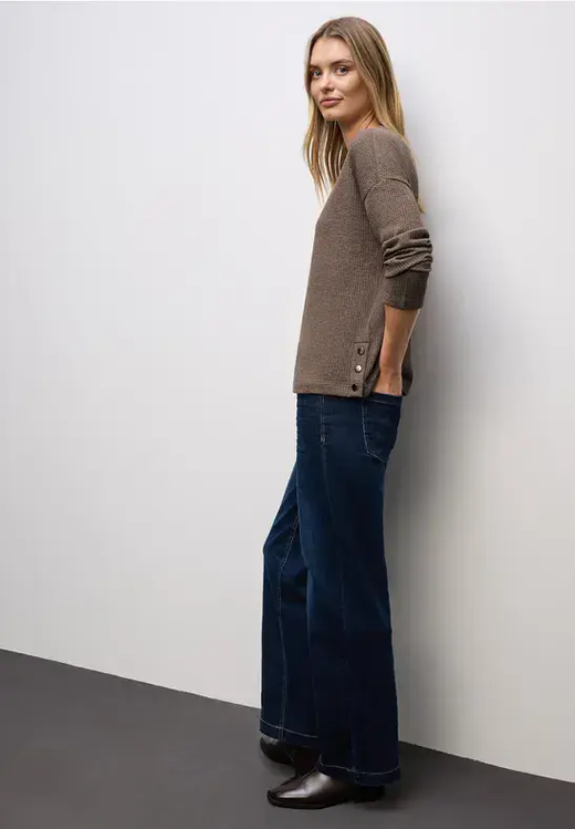 Camiseta de m/l de punto granulado Street One Brown