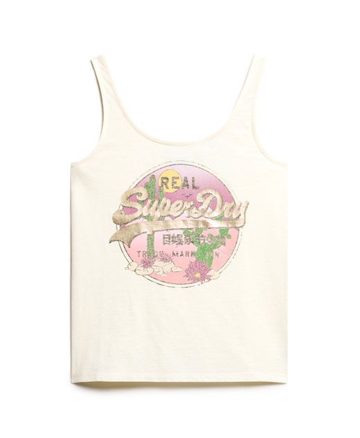 Camiseta de tirantes con print branding Superdry Off White