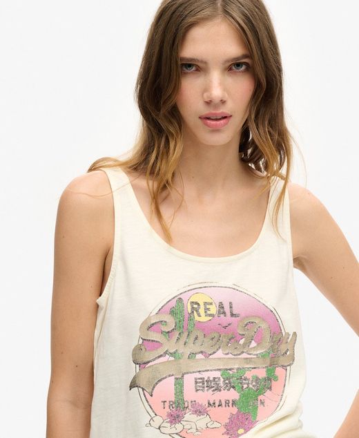 Camiseta de tirantes con print branding Superdry Off White
