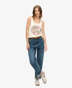 Camiseta de tirantes con print branding Superdry Off White