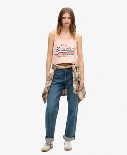 Camiseta de tirantes con print branding Superdry Shell Pink