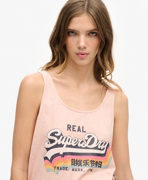 Camiseta de tirantes con print branding Superdry Shell Pink