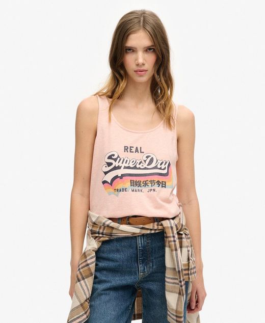 Camiseta de tirantes con print branding Superdry Shell Pink