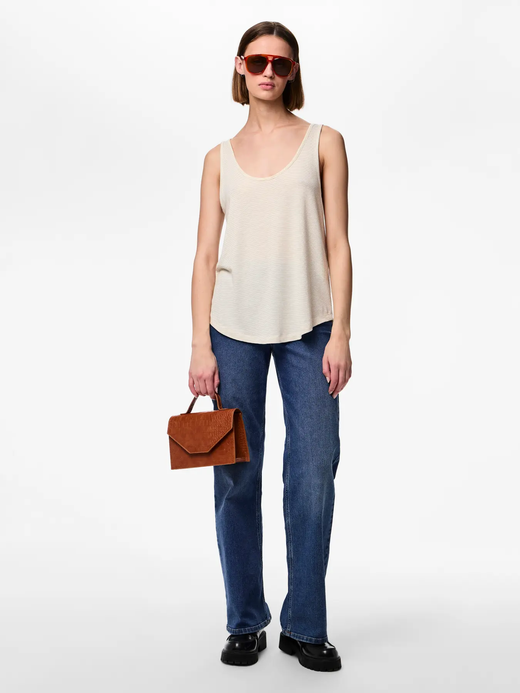 Camiseta de tirantes con rayas finas Pieces Bright White