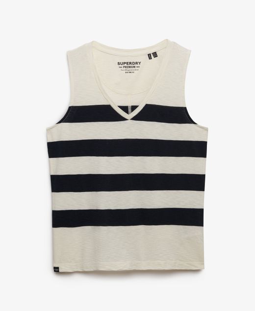 Camiseta de tirantes de cuello pico rayas anchas Superdry Off White
