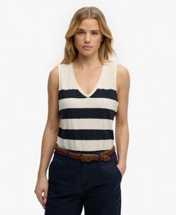 Camiseta de tirantes de cuello pico rayas anchas Superdry Off White