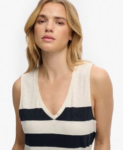 Camiseta de tirantes de cuello pico rayas anchas Superdry Off White